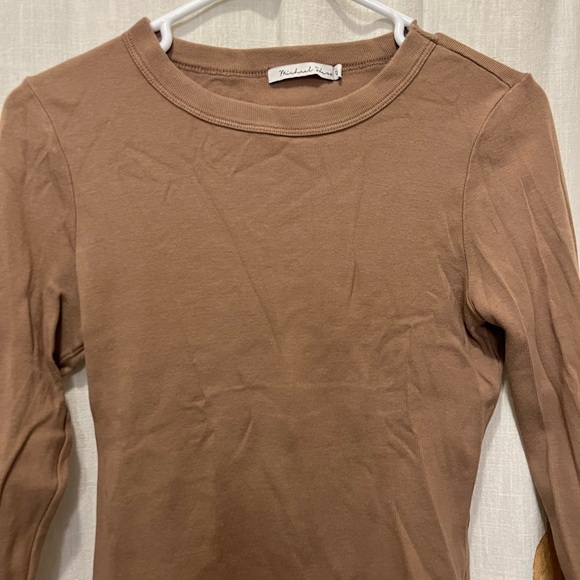 Michael Stars tan taupe long sleeve shirt size 0 S Made in USA - Picture 9 of 11
